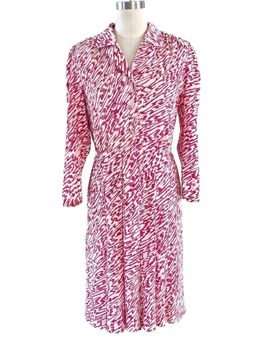 Vintage 1980's Hot Pink Zebra Pleated Secretary Dress SZ M